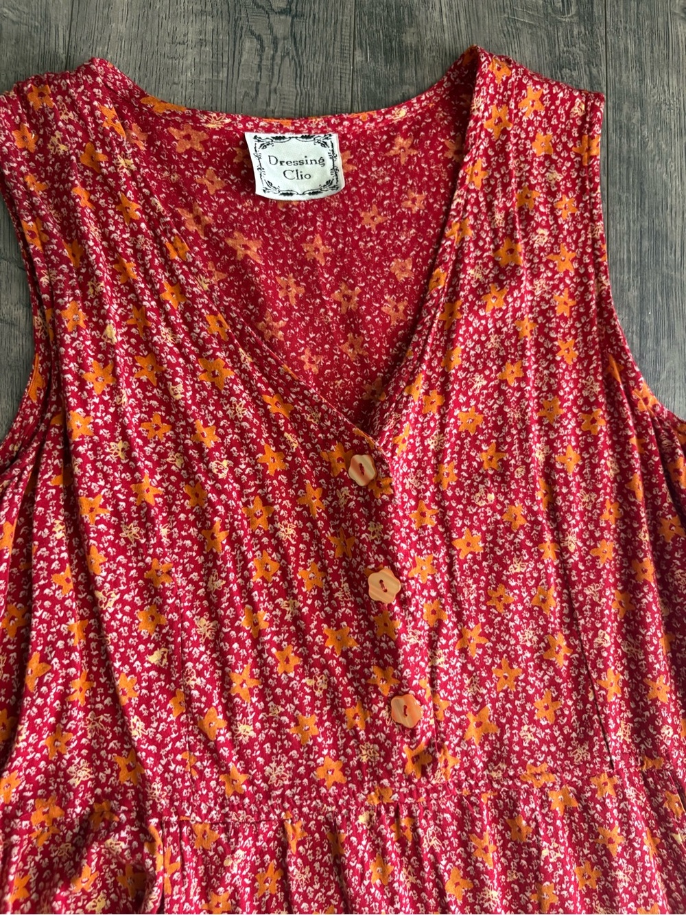 Vintage Sleeveless Red-Orange Floral Rayon Maxi Dress - Lightweight Summer Style - Picture 2 of 7
